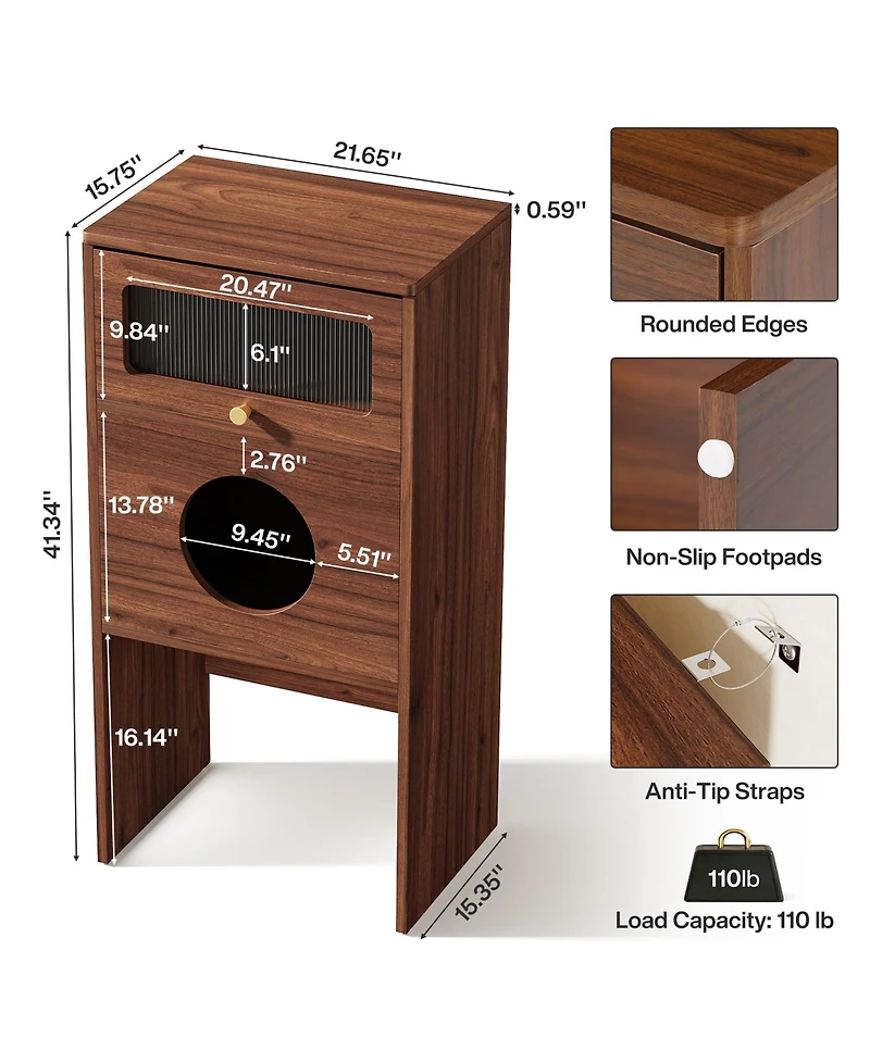 Tribesigns Hidden Cat Litter Box Enclosure with Storage, Frosted Door Cat House Furniture Cabinet
