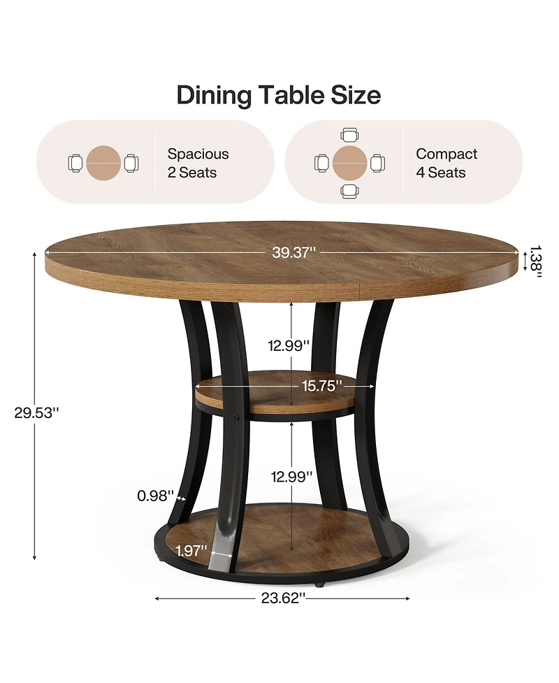 Tribesigns 3 Tier Round Dining Table for 24 39 Farmhouse Kitchen Table with Storage Space Saving Dinner Table