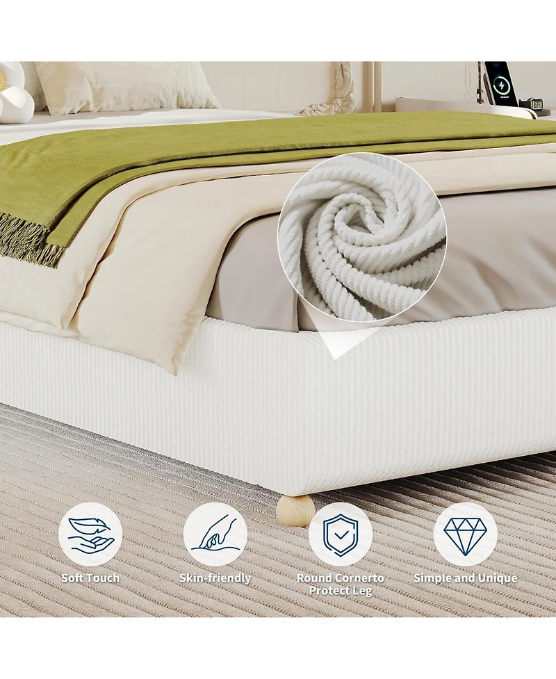 gaomon Cloud Bed Frame, Corduroy Upholstered Low Platform with Wood Legs