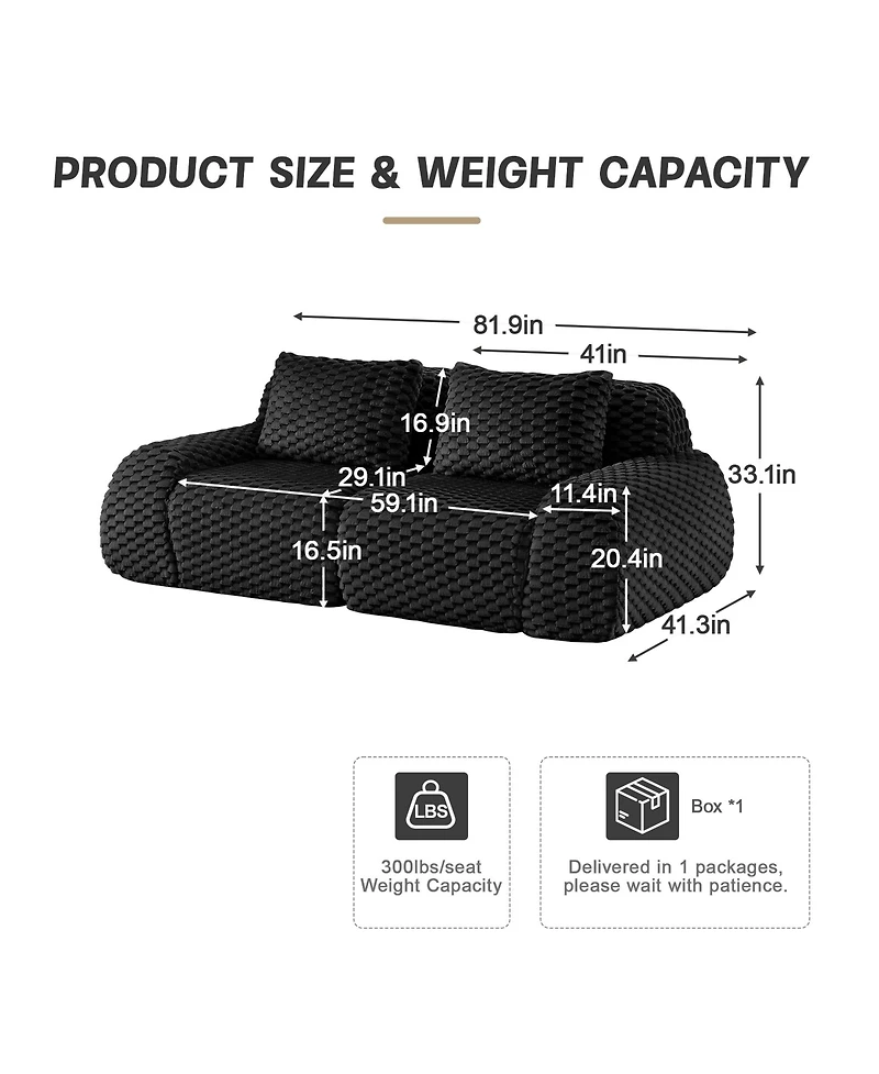 Rainsken Contemporary 82" Modular Sofa, Flannelette Upholstered 2-Seater Couch with Deep Seat and Anti-Slip Design for Living Room