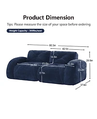 Rainsken Luxury 80" Modular Velvet Loveseat, 2-Seater Tufted Sectional Couch with 32D Sponge Cushion and Bottom Anti-Slip Design for Home Living