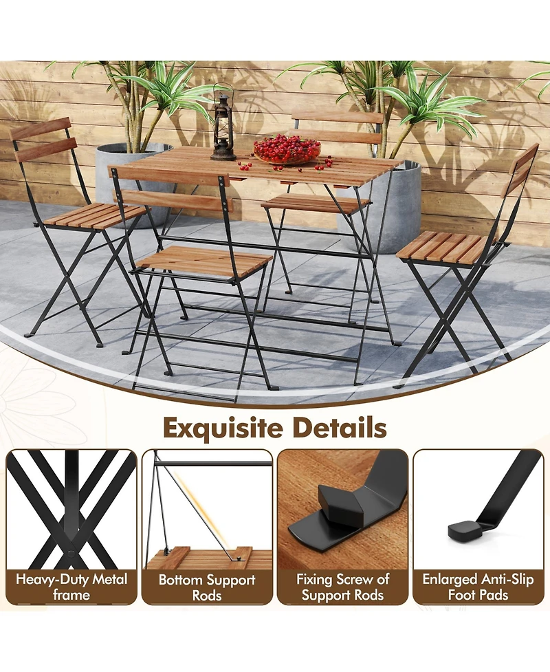 Sugift 5 Piece Patio Acacia Wood Dining Set with Four Folding Chairs