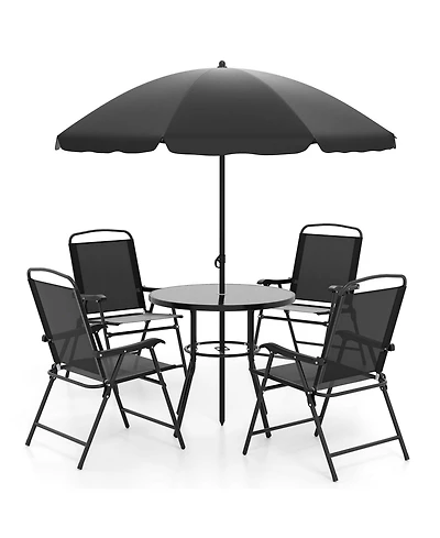 Sugift 6 Piece Patio Dining Set with Umbrella and Folding Armchairs