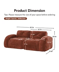 Rainsken 80" Velvet Modular Loveseat Sofa, 2-Seater Tufted Couch with 32D High-Density Sponge and Anti-Slip Bottom for Living Room