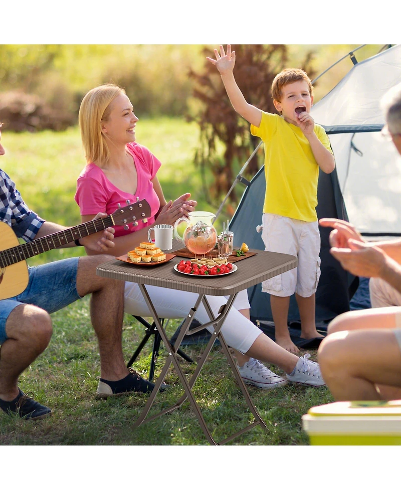 Sugift Folding Rattan Grain Hdpe Top Metal Frame Picnic Table