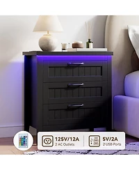 gaomon Farmhouse Drawer Dresser with Charging Station and Led Lights