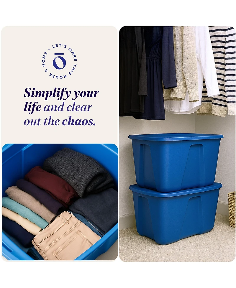 Homz 32 Gallon Standard Plastic Storage Container with Secure Lid, 2 Pack