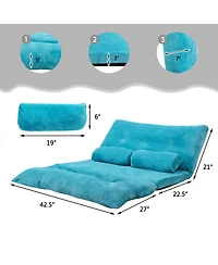 Gymax Floor Sofa Bed 6-Position Adjustable Sleeper Lounge Couch with 2 Pillows