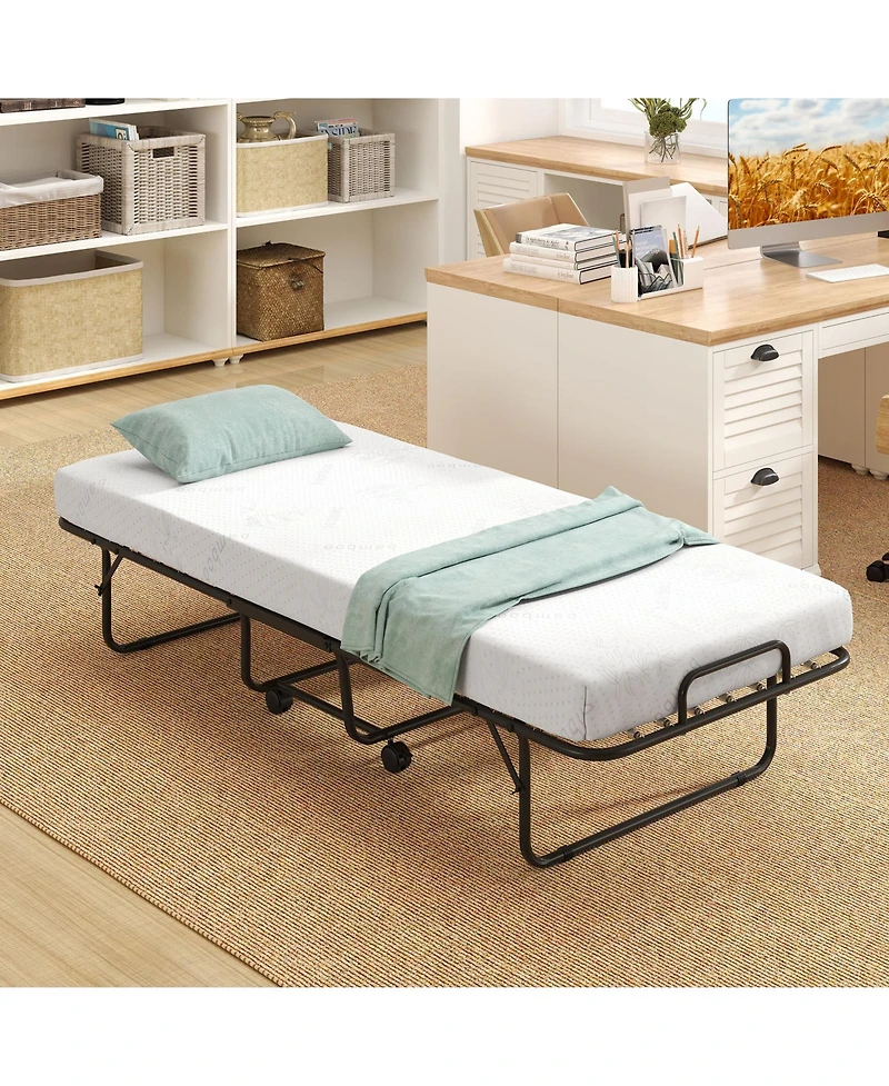 Gouun Cot Size Folding Bed Frame with Memory Foam Mattress and Metal Frame