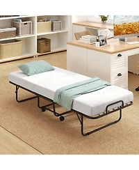 Gouun Cot Size Folding Bed Frame with Memory Foam Mattress and Metal Frame