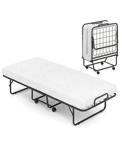 Gouun Cot Size Folding Bed Frame with Memory Foam Mattress and Metal Frame