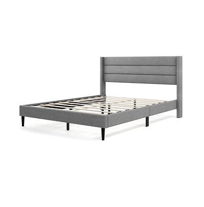 Gouun Linen Upholstered Platform Queen Bed Frame with Wingback Headboard