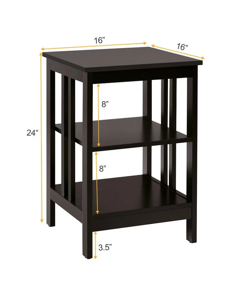 Gouun 16 in 3-Tier Nightstand Side Table with Baffles and Round Corners