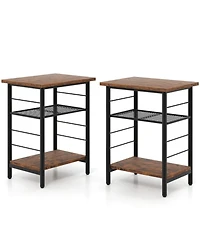 Gouun Set of 2 Industrial 3-Tier End Tables with Adjustable Mesh Shelves