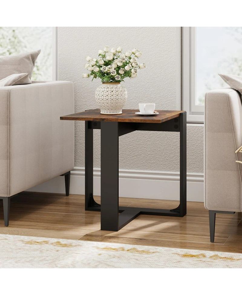 Gouun 20 in Industrial Square End Table with T-Shaped Metal Base