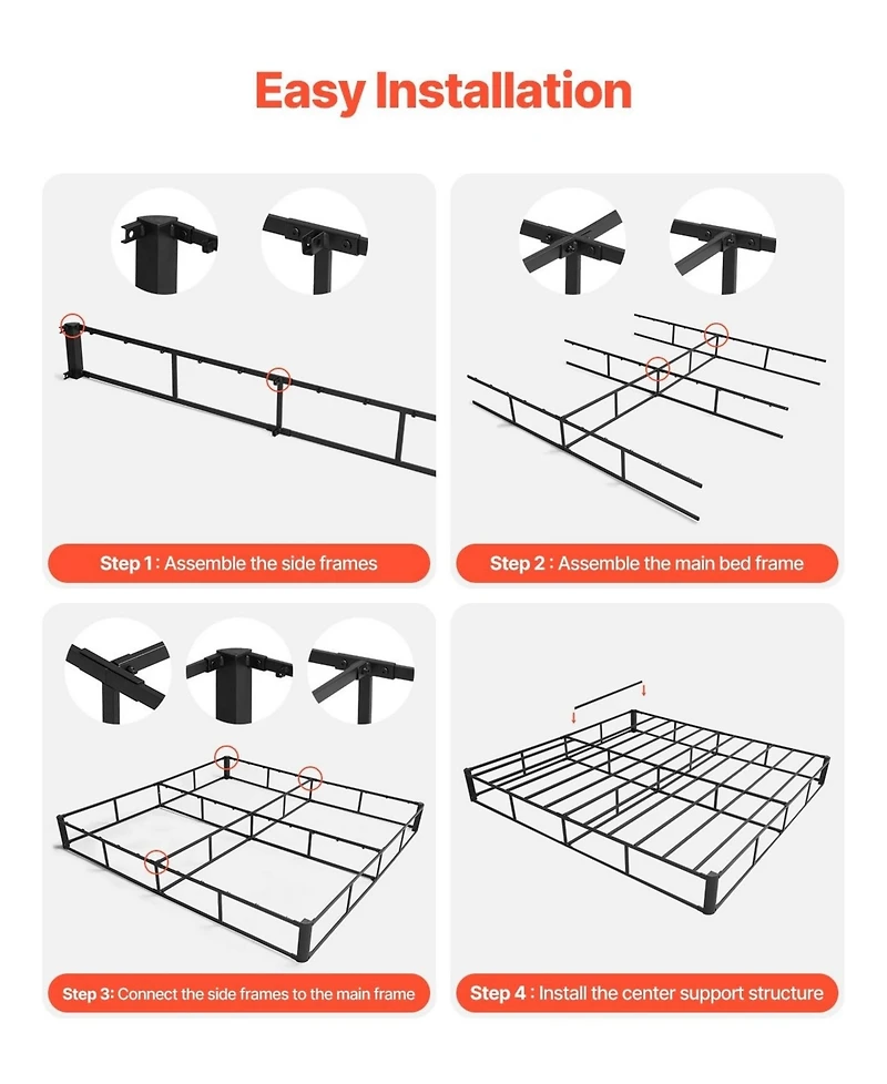 Sugift King Size Heavy Duty Metal Bed Frame Box Spring With Washable Fabric Cloth