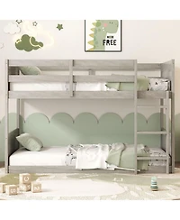 Clihome Twin over Twin Floor Bunk Bed with Panelled Headboard and Footboard