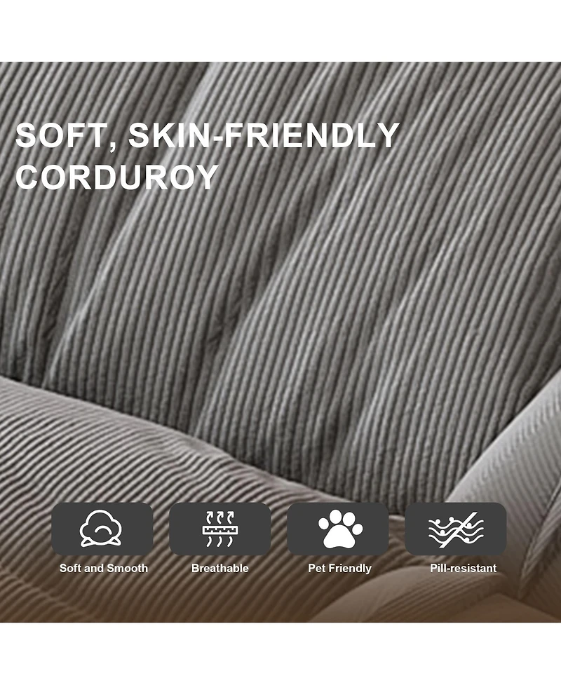 Rainsken Foldable Lazy Sofa Bed, Corduroy Upholstered Lounge Chair with 5 Adjustable Position for Living Room, Reading Room, Bedroom