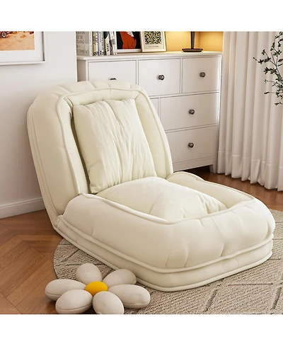 Rainsken Corduroy Upholstered Folding Lazy Sleeper Sofa, 5-Level Adjustable Reclining Lounge Chair, Soft Accent Chair for Bedroom, Living Room