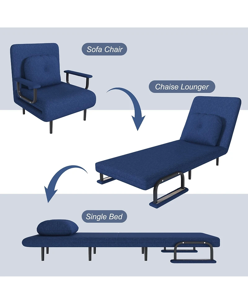 Rainsken Multi-Function Folding Sleeper Chair with Pillow, 5-Position Adjustable Backrest, 3-in-1 Convertible Sofa Bed for Bedroom, Living Room