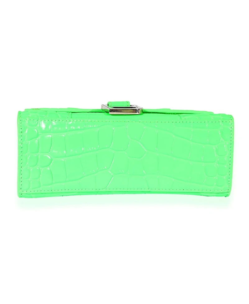 Pre-Owned Balenciaga Fluo Green Shiny Calfskin Crocodile Embossed Xs Hourglass Top Handle