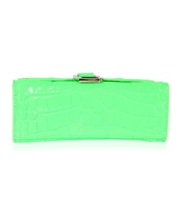 Pre-Owned Balenciaga Fluo Green Shiny Calfskin Crocodile Embossed Xs Hourglass Top Handle