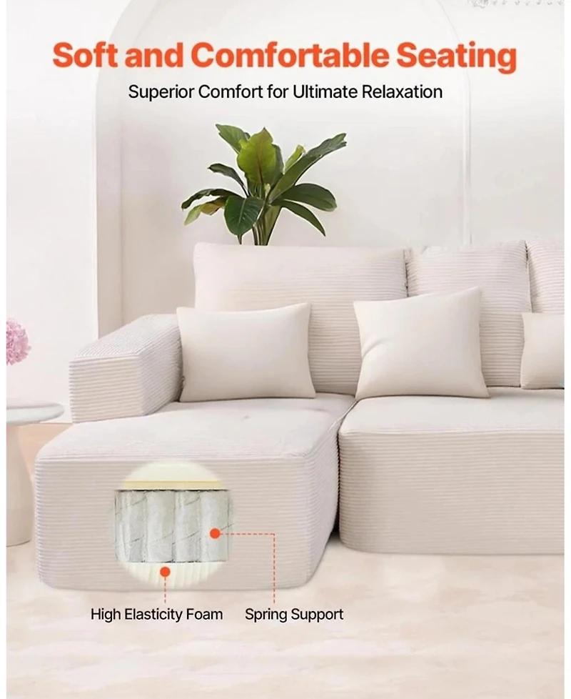 Sugift Modular Sectional Sofa, L Shaped with Chaise, Cloud Couch for Living Room