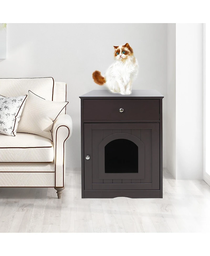 6thdruple Wooden Indoor Pet House with Drawer, Multi-Function Cat and Small Animal Home, Enclosed Furniture Crate Nightstand for Bedroom