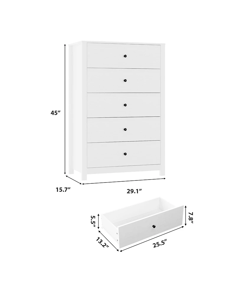 gaomon Modern 5 Drawer Wooden Dresser Chest, Tall Cabinet with Deep Storage Drawers, Metal Knobs