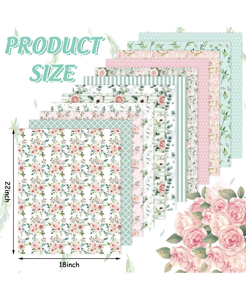 Gnuadz 12pcs 18x22 Spring Cotton Fat Quarters Floral Greenery Printed Quilting Patchwork Sewing Fabrics Diy Crafting Home Decor