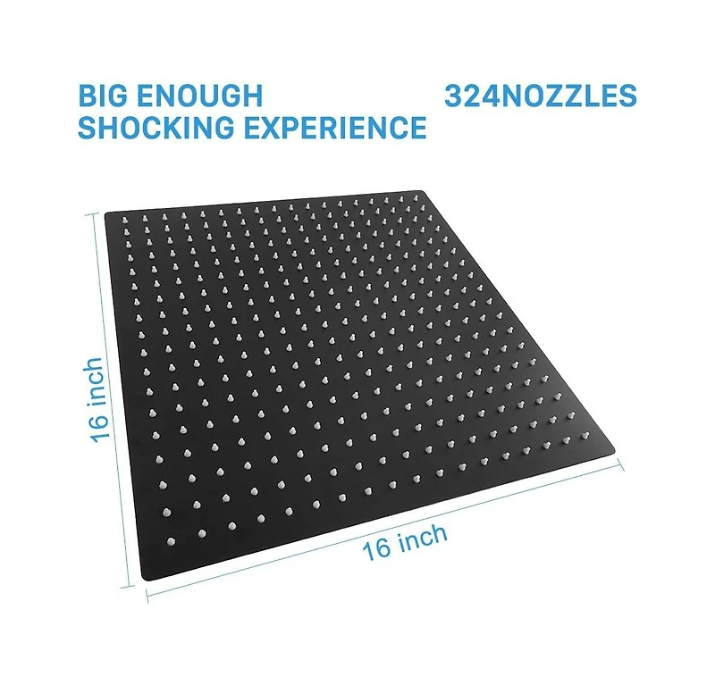 Busdays 16 Inch Oversize Stainless Steel Rain Shower Head Matte High Pressure Square Rainfall Waterfall Full Body Coverage Universal Ceiling