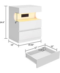 gaomon Garvee Nightstand with App-Controlled Led Light Modern Bedside Table with Charging Station 3 Drawer End Table with Usb Ports and Outlets