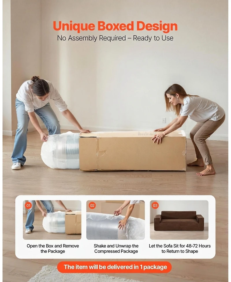 Sugift 3-Seater Sofa, 83-Inch No Assembly Corduroy Couch with Memory Foam