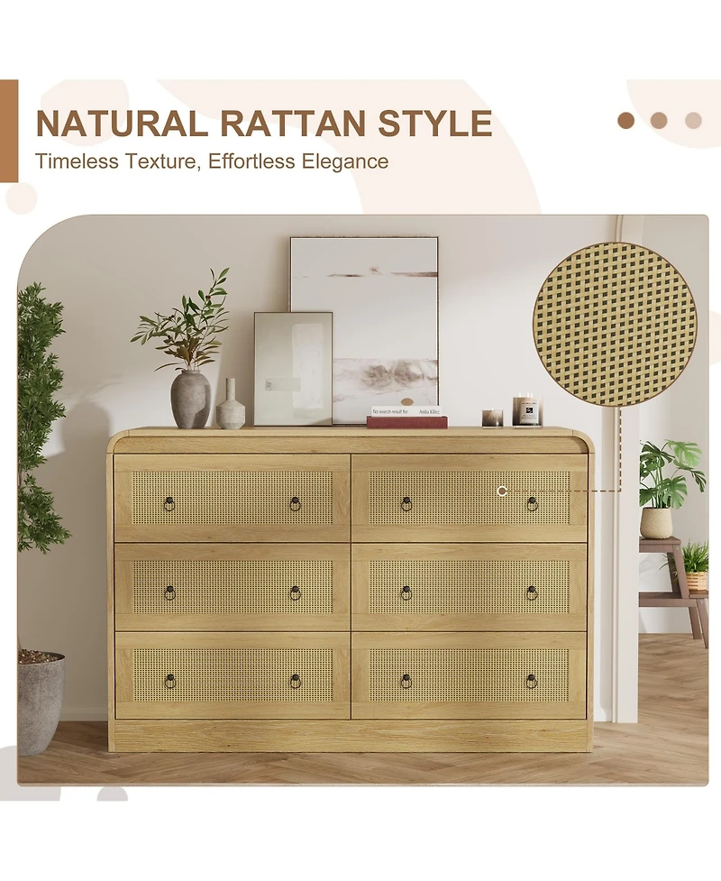 gaomon 46''Wide Rattan Dresser,6 Drawer Dresser for Bedroom,Dressers and Chests of Drawers