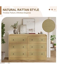 gaomon 46''Wide Rattan Dresser,6 Drawer Dresser for Bedroom,Dressers and Chests of Drawers
