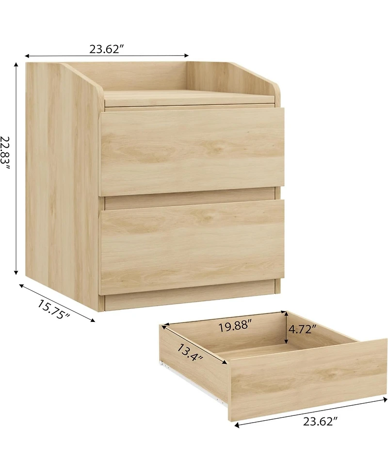 gaomon Nightstand with Drawers Bedside Table Light Wood End Table Modern Bed Side Table 2 Drawers Night Stand Drom Side Table Curved with Handle