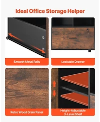 Sugift Wood File Cabinet, Mobile Lateral Filing Cabinet with Adjustable Shelves