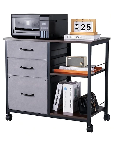 Sugift Metal File Cabinet, 3 Fabric Drawers, Wooden Vertical Filing Storage