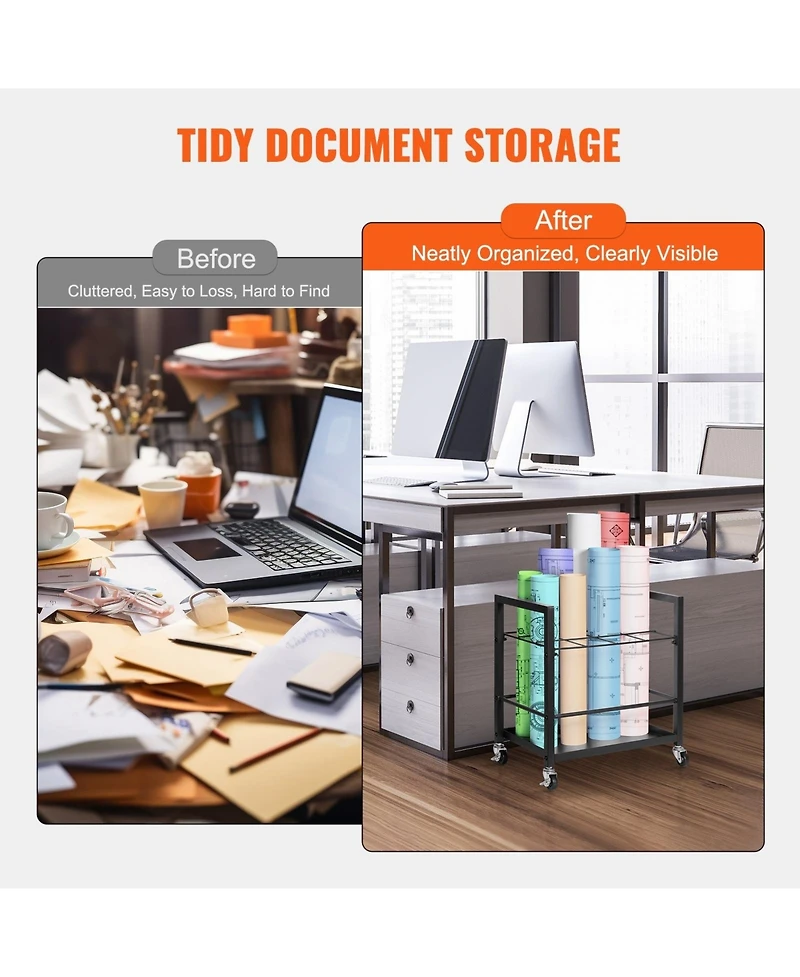 Sugift Blueprint Storage Rack, 12 Slots with Wheels, Mobile Blueprint Holder for Office