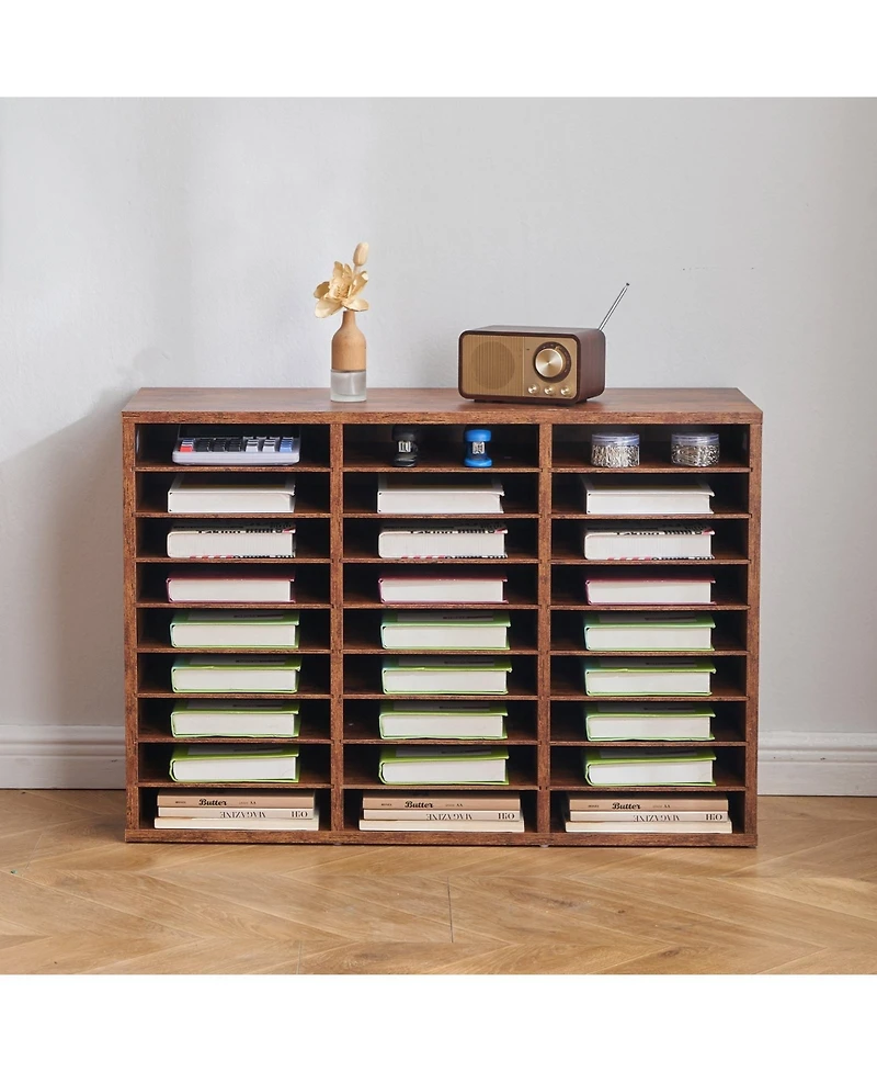 Sugift Literature Organizer, 27 Compartments, Wood Mailbox Sorter for File Storage