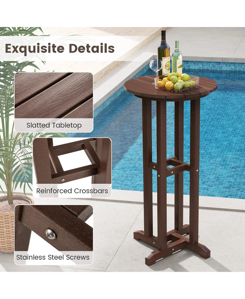 Gouun 21.5 in Round Hdpe Outdoor Bar Height Dining Table with Slatted Top