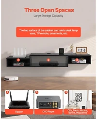 Sugift Floating Tv Stand, 59inch Wall Mount, with Power Outlet and Cable Hole