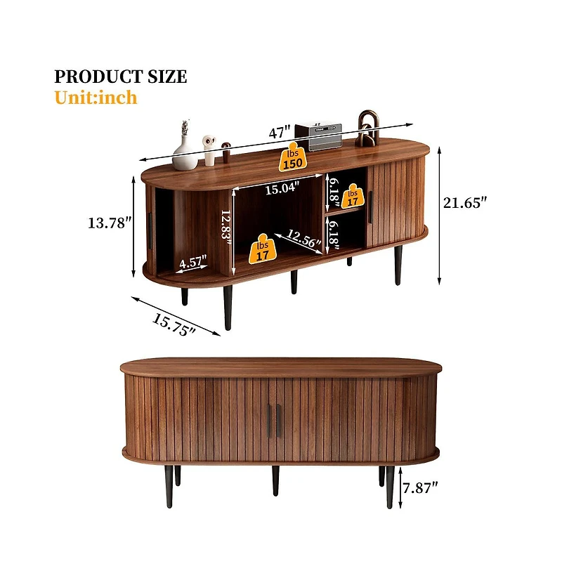 Boyel Living 47 Inches Modern Tv Stand with Sliding Door and Storage Compartment