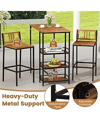 Gouun 3-Piece Acacia Wood Outdoor Bar Set with 3-Tier Storage Shelf and Metal Frame