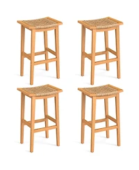 Gouun Acacia Wood Outdoor Bar Stools Set of 2 with Woven Rattan Seats