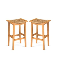 Gouun Acacia Wood Outdoor Bar Stools Set of 2 with Woven Rattan Seats