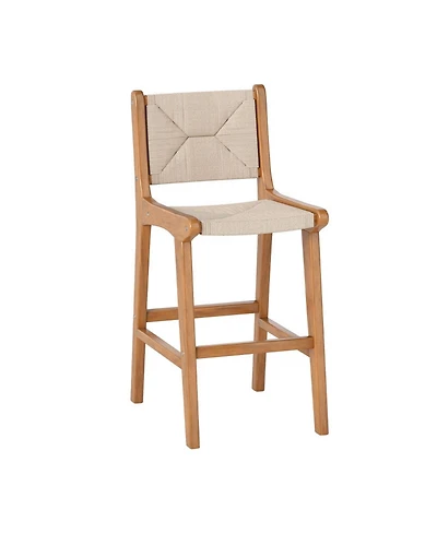 Gouun Woven Paper Rope Counter Height Outdoor Bar Stool with Teak Wood Frame