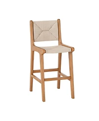 Gouun Woven Paper Rope Counter Height Outdoor Bar Stool with Teak Wood Frame