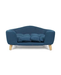 Zeus and Ruta Elevated Cat Bed Frame for Kittens/Cats with Corduroy Cat Couch, Rubber Wood Legs