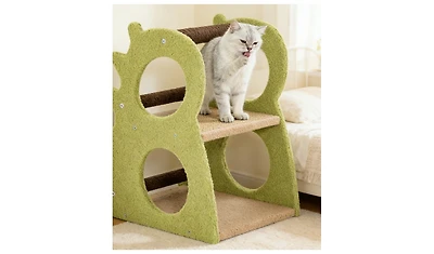 Zeus and Ruta Modern 2 Tier Cat Tree with Rotatable Sisal Ball Stylish Scratching Post Tower for Indoor Cats
